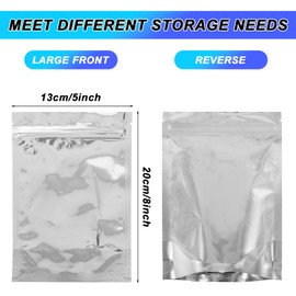 200 Pcs Stand Up Pouch Bags, Sealable Heavy Duty Clear Front with Aluminum Foil Back, Plastic Zipper Food Coffee Candy Storage, Reclosable Bags and Heat Sealable Food Storage (5" x 8")