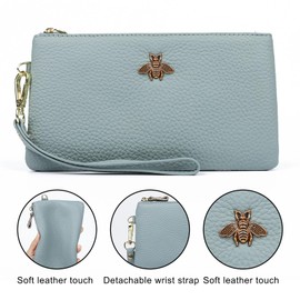 imeetu Women's Wristlet Clutch Purse Leather Cell Phone Wallet Handbag with Wrist Strap(blue)