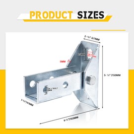 4 Pcs Adjustable Brace Fitting, LAICCUM Single Adjustable Angle Braces for 1-5/8" Strut Channel, Heavy Duty Steel Support Bracket for Structural Reinforcement and Stability
