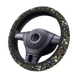 Garden Plants Floral Elastic Steering Wheel Cover, Non-Slip Breathable Neoprene Steering Wheel Covers, Women Car Accessories, Universal 15 Inch Fit Auto, Suvs, Truck
