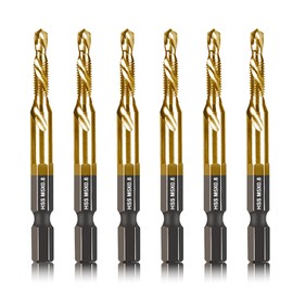 DKIBBITH 6-pc Metric M5 Combination Drill Tap Bit Set, M5*0.8 Thread Size, Titanium Coated High-Speed Steel, Ideal for Drilling and Threading in Soft Metal Wood and Plastic,1/4" Hex Shank