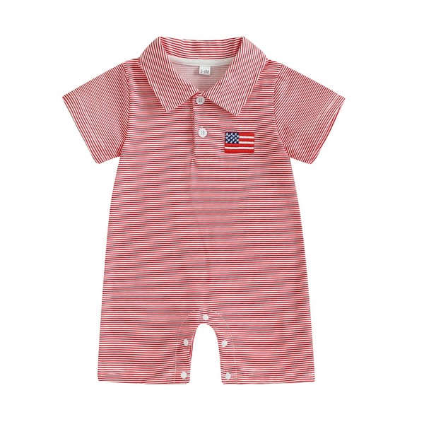 Dewadbow Baby Boy Summer Outfit Short Sleeve Embroidery Collared Romper