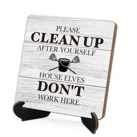 Please Clean Up After Yourself Wall Decor,Farmhouse Home Decor,Public Places Wall Decor,Decorar Habitacion,Wooden Board Decoration With Stand,Decorative Signs & Plaques,Wooden Signs,L4