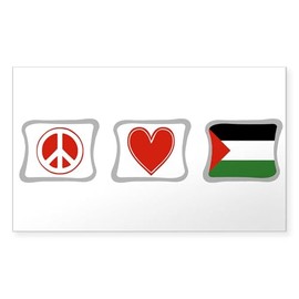 CafePress Peace, Love and Palestine Rectangle Bumper Sticker Car Decal