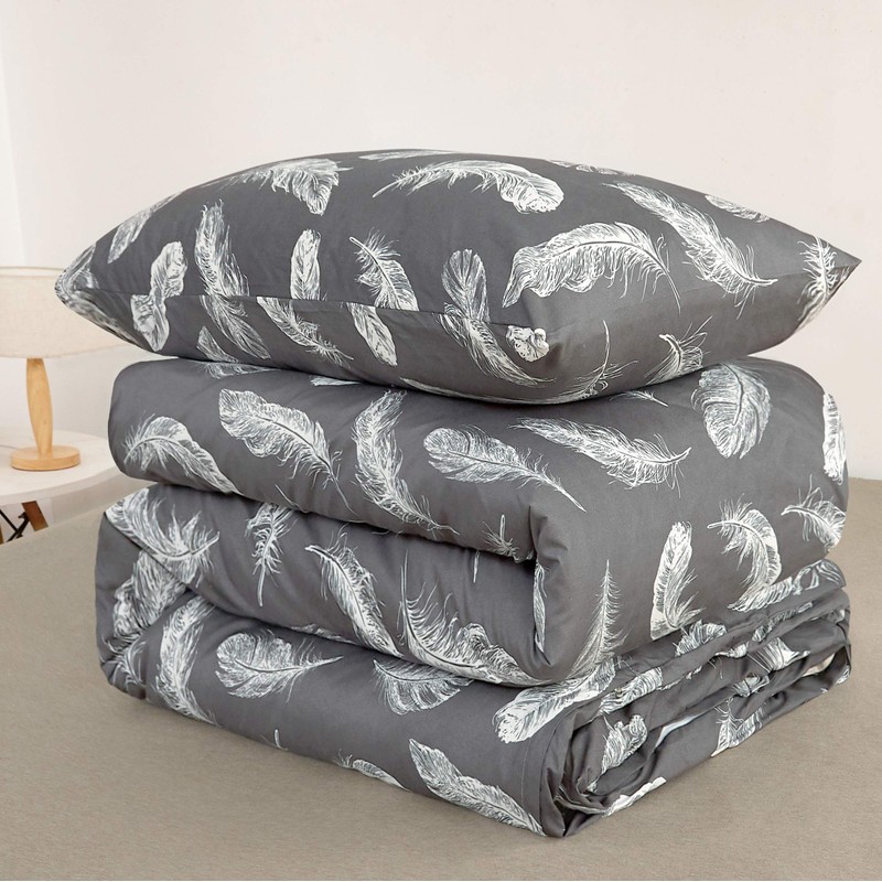 Adam Home Printed Duvet Cover Set (Feather Charcoal King)- Ultra