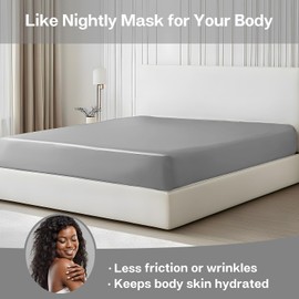 MR&HM Satin Fitted Sheet, Twin Size Silver Grey Fitted Sheet Only, Silky Soft Cooling Bed Sheets 15 Inches Deep Pocket for Mattress (Twin, Silver Grey)