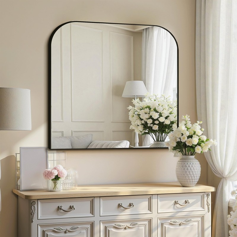 Bathroom Vanity Mirror,30" x 30" Black Metal Framed Wall Mirror