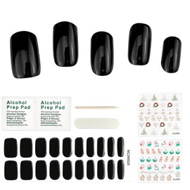 Gospire 20pcs Semi Cured Gel Nail Strips with 2pcs Self-Adhesive Christmas Decals,Works with UV Lamps, Easy to Apply and Remove, 14 Days Long Lasting - Black
