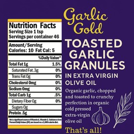 Garlic Gold Toasted Granules in Extra Virgin Olive Oil, USDA Organic Certified Minced Garlic, Sodium Free, Non GMO & Vegan, Keto & Paleo Friendly (6.4 Oz, 2 Pack)