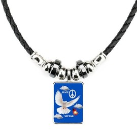 Peace Not War Dove Symbol Black Soft Leather Necklace With Velvet Gift Bag