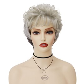 GNIMEGIL GNIMEGIL Short Grey Wig for White Women Silver Gray Curly Hair Wig Old Lady Costume Wig Grandma Wig Elderly Synthetic Wigs Mommy Granny Cosplay Wig