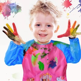 Kids Painting Long Sleeve Apron Kids Painting Nylon Waterproof Art Smocks for Boys Girls 3-8 Years