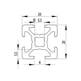 DOLD Mechatronik Aluminium Profile 20 x 20 B Type Nut 6 (Light), Silver Anodised Aluminium Profile 20 x 20, Mounting System Profile 1960 mm