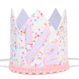 BASCT Pink Sprinkle 1/2 Birthday Crown for Girls - Colorful Dots Half Birthday Party Hat, Girls Half Birthday Decorations, Sprinkle 1/2 Birthday Hat Outfit, Sugar Sprinkle Girl Birthday Photo Props