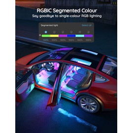 Govee RGBIC Interior Car Lights with App Control, Segmented Colour, 2-Line Design Lighting Kit, DIY Effects, Music and 30 Scene Modes for Cars