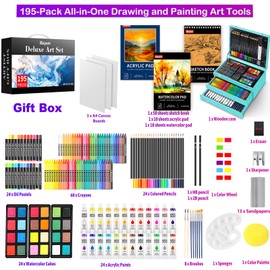 iBayam iBayam Arts and Crafts Kits for Kids Teens Girls Boys Adult, 195-Pack Deluxe Art Set Box with 3 PCS Drawing Pads, Canvases, Acrylic Paints, Painting, Drawing & Art Supplies for Easter Basket Stuffers