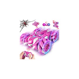 Spider Remote Control Cars -2.4Ghz 360° Flips Double Sided Monster Truck for 4 5 6 7 8 Year Old Boys,4WD RC Stunt Car with Cool lights, Birthday Gifts Xmas Present Toys for Kids Age 4-6 5-7 8-12, Pink