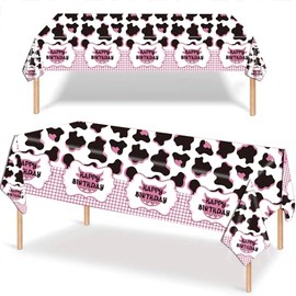 2Pcs Jungle Safari Pink Cow Print Plastic Tablecloths,137*274cm Pink Cow PVC Table Cover for Jungle Birthday Party,Pink Plastic Table Cloth for Kids Adults Jungle Zoo Animals Party Supplies