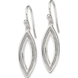 Sterling Silver Polished Enamel Glitter Fabric Oval Dangle Earrings (35.8 X 10) Made In India qe13290