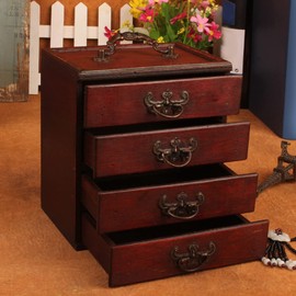 HEEPDD Retro Jewellery Organiser Case 4 Layers Drawer Vintage Wooden Jewellery Box Large Capacity Easy to Use for Home