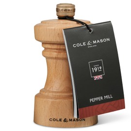 Cole & Mason Hoxton Mill - Table Black Pepper Grinder - Refillable Peppercorn Grinder - Kitchen & Home Accessory - Pepper Mill with Carbon Steel Mechanism - 4'', Natural Beech