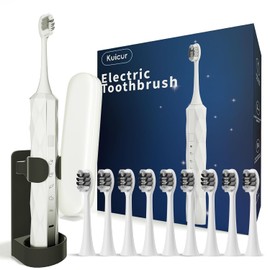 Kuicur Diamond Style - Electric Toothbrush, 10 Brush Heads & Travel Case, 42,000 VPM Electric Motor & Wireless Charging, 15 Modes with Smart Timer, Ultra Whitening Toothbrush for Adults and Kids