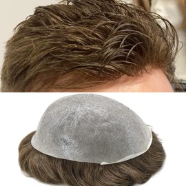 LYRICAL HAIR Toupee For Men Transparent Ultra Thin Skin Men Hair Replacement System 0.04mm Super thin Poly All V-Looped Men HairPieces Full Pu Base (MEDIUM LIGHT BROWN 5#-90% light density)