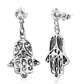 Autiga Helix Ear Piercing Stud 925 Silver Tragus Hamsa Hand of Fatima Zirconia Crystal, Stainless Steel, Cubic Zirconia