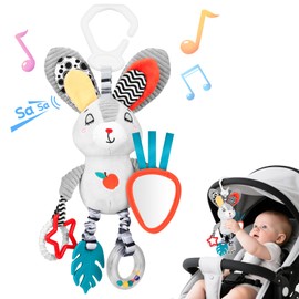 MPQMPQ Baby Toy 0-6 Months Hanging Rattle Toy Baby Toy Car Seats Pram Cribs Plush Animal Activity Toy Gift for Newborns 0 3 6 9 12 18 Months (Rabbit)