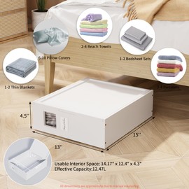 Bamboonova 4 Pack Bamboo Sheet Organizers and Storage, Unbending Bed Sheet Organizer with Window Label Magnetic, Sheet Closet Organizer Bedding Storage Box for Bedsheets, Blankets, Clothes (White)