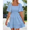 BTFBM Women's Summer Smocked Mini Dress Square Neck Flutter Sleeve