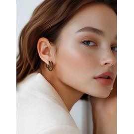 Black Earrings for Women, Sterling Silver Mini Hoop Earrings, Plain Silver Elegant Earrings for Woman Mum