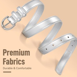 SANSTHS Women Leather Belt for Jeans Fashion Ladies Dress Belt With Single Prong Buckle, Sliver S