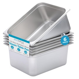 BIRDROCK HOME Stainless Steel Steam Table Pan - Hotel, Restaurant & Catering Supplies - 24 Gauge Steel, 9.9 qt Capacity - Meal Prep, Cooking, & Food Storage Container - 6" Depth, 1/2-Size (6 Pack)