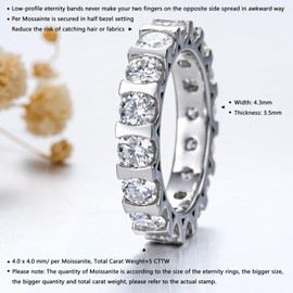 CannyCat Moissanite Eternity Ring 4.0 mm D color VVS 5 CTTW Moissanite Bezel set Eternity Wedding Band for Women Platinum-Plated Silver Anniversary Engagement Stacking Rings (8)