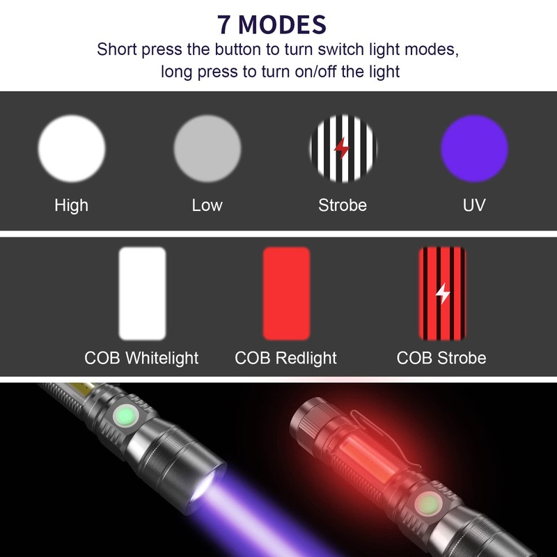 COSOOS 2 Pack UV Flashlight Black Lights, USB Rechargeable UV