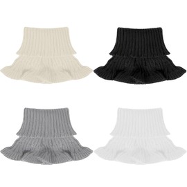 Pack of 4 Knitted Removable Fake Collars, Knitted Fake Collar for Women and Girls, Removable Turtleneck Collar for Women, Removable Winter Warm Windproof Fake Collar, Neck Warmer Scarf, White