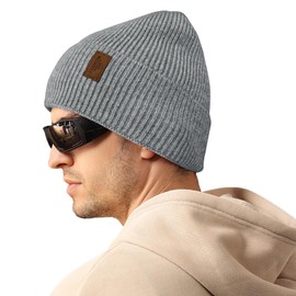 JFAN Beanie Hat Men's Winter Unisex Winter Hat Knitted Hat with Thick Warm Lining Stretchy Soft Classic Wool Hat Warm Fleece Running Hat Beanie Women for Winter and Autumn, gray