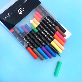 Tinc Double Deluxe Twin Tipped Felt Tip/Brush Marker Pens for Kids | For use at School and at home - A Range of 12 Colours with a wide variety of Colours | For Girls and Boys - Pack of 12