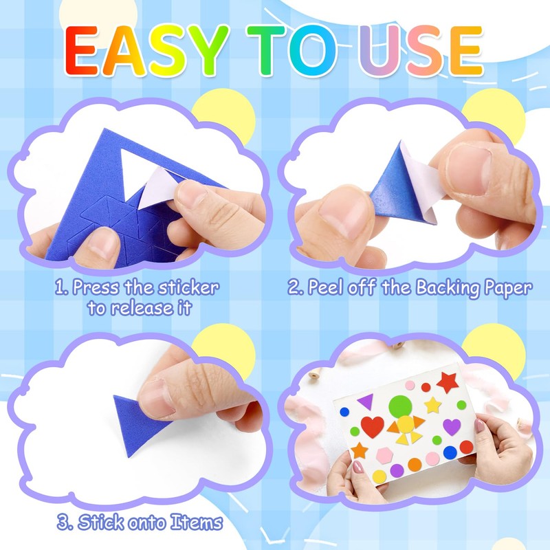 1218 Pcs Foam Stickers 7 Colors Self Adhesive Foam Shapes