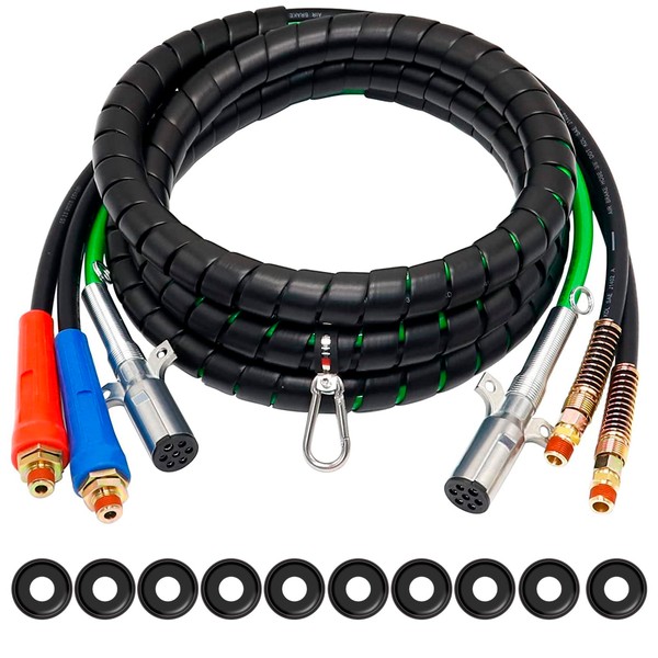 Boeray 12ft 3 in 1 Air Lines for Tractor Trailer Freightliner ABS Air Brake Lines Tractor Truck Glad Hand Air Hose