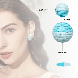 SELFWIMG - arete de tuerca de doble cara con abalorio de rafia de color para mujer, hechos a mano, bohemia, ligeros, Multi-color, Ratán Acero inoxidable, No es una piedra preciosa
