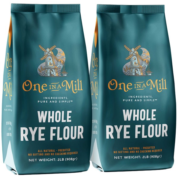 One in a Mill Whole Rye Flour 2 Pack 2lb Bag | 100% All-Natural Unbleached Presifted Bread Flour for Baking Cakes, Pie Crusts & Artisan Doughs | Rich & Nutritious | Kosher Non-GMO & No Preservatives |