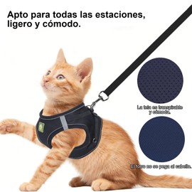 DOXLIO Correa Gato, Arnés y Correa para Gatos, Ajustable Transpirable y con Líneas Reflejantes. Arnés para Gato, Ideal para Gatos Pasear al Aire Libre (Azul Marino, M)