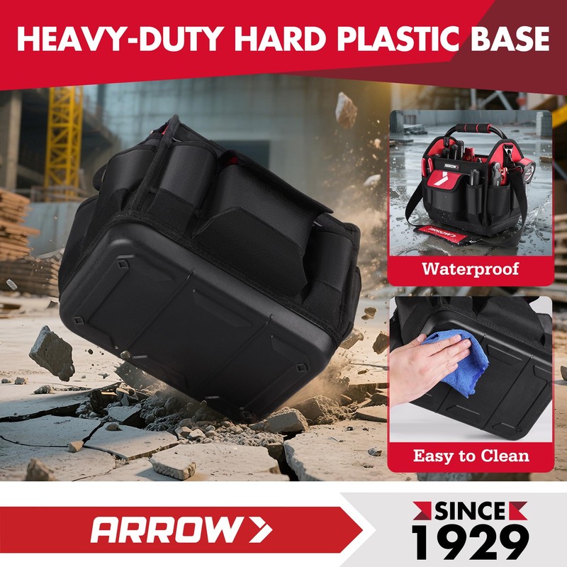 ARROW 12" Tool Tote with Waterproof Hard Base, Electrician Tool