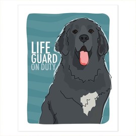 Pop Doggie Black Newfoundland Dog Art - Lifeguard On Duty Dog Art Poster Sign Prints with Funny Sayings - 8 by 10 inches