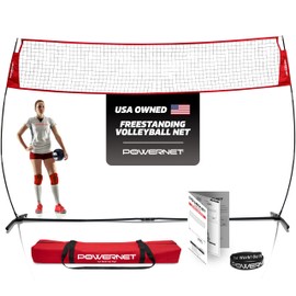 PowerNet 20 FT Freestanding Volleyball Warm Up Net, Portable Design for Indoor Or Outdoor Use, Foldable One Piece Quick Setup Frame, Great for Hitting Serving Drills Small Scrimmage Or 1 On 1 Game