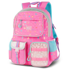 Hairao Girls School Backpack, Pink Leopard Print Bookbag with Adjustable Straps,Lightweight Waterproof Elementary Middle Student Backpack for Daily Use and Travel