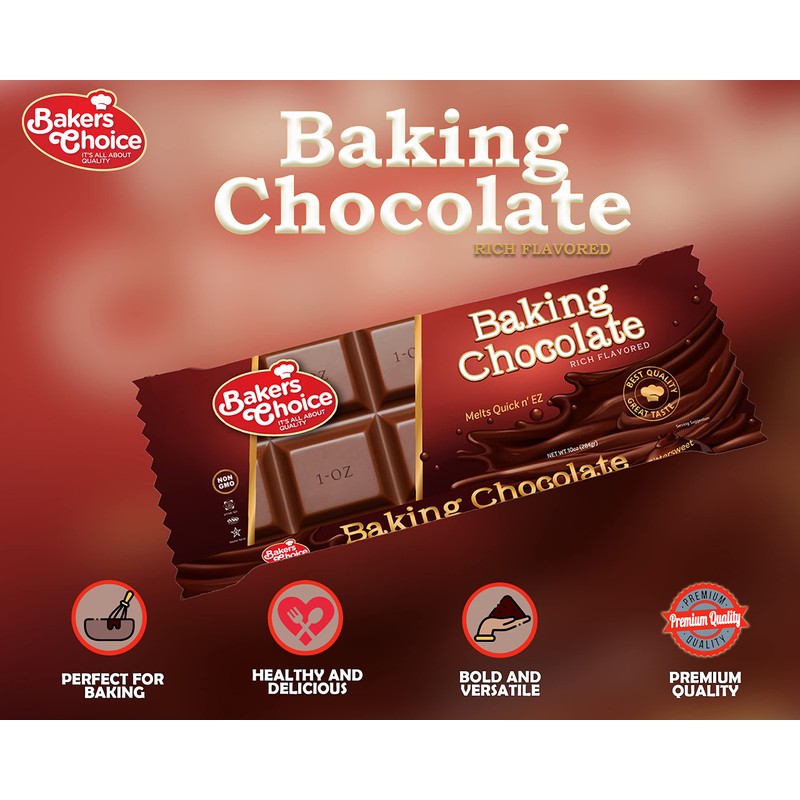 Baker's Choice Baking Chocolate Bar - Microwaveable Chocolate Easy Melt