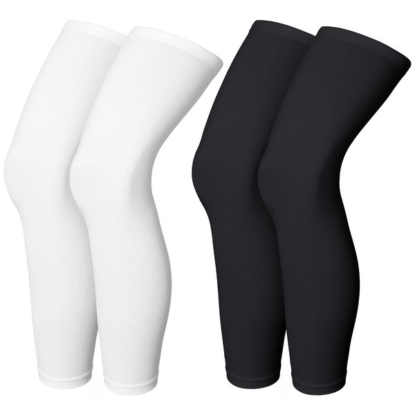 Skylety Compression Leg Sleeve Full Length Leg Warmers Sports Cycling Leg Warmers for Men Women Running Basketball, Black and White